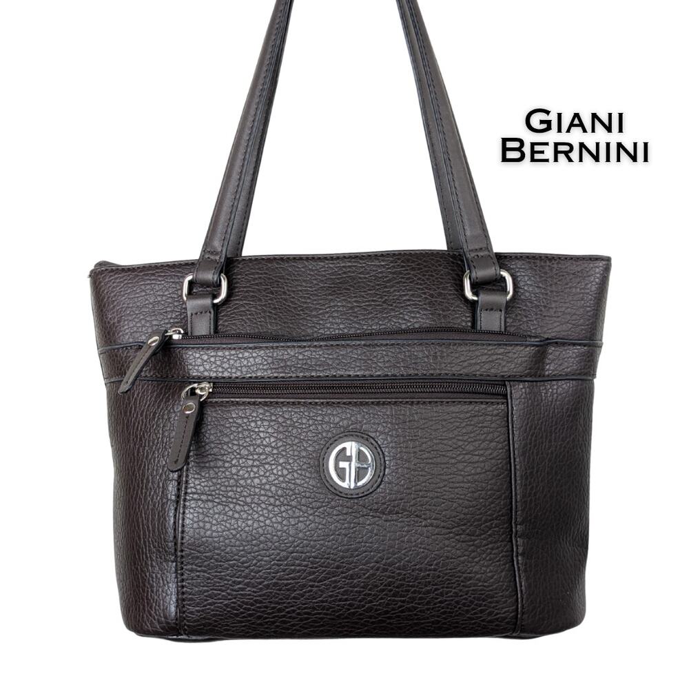 Giani Bernini Shoulder Bag Brown Pebbled Faux Leather Multi Pocket Organizer